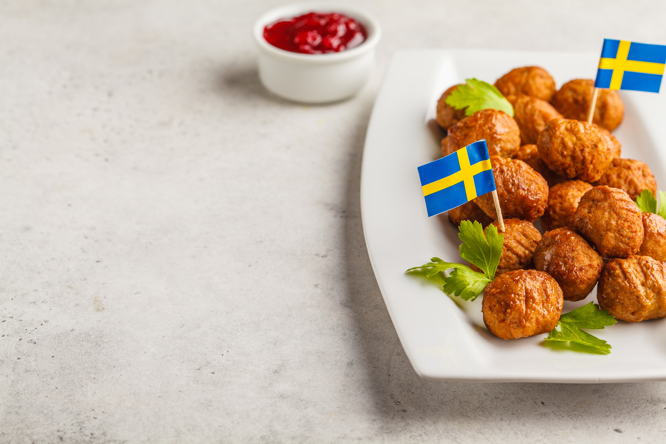 Swedish Traditional Meatballs on White Plate. Swedish Food Conce